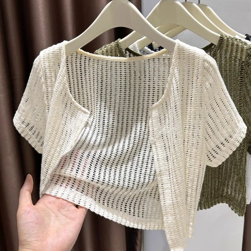 品牌折扣正品女装断码清仓特价不能退换镂空冰丝短袖针织开衫女
