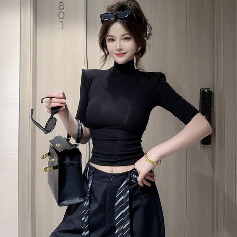 品牌折扣正品女装断码清仓特价不能退换酒红色半高领中袖打底衫女