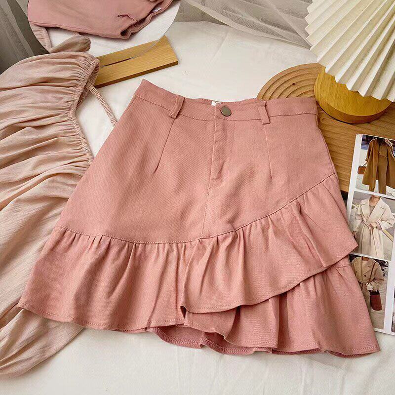 品牌正品女装衣服断码特价清仓 不接受退换-不规则荷叶边牛仔半身