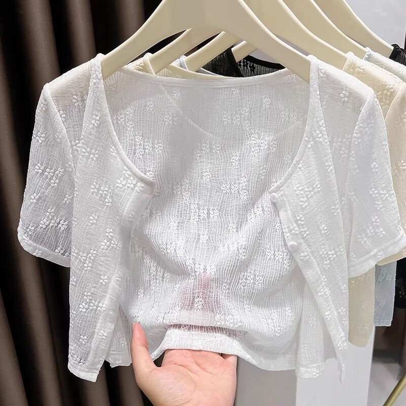 品牌折扣正品女装断码清仓特价不能退换蕾丝短袖开衫薄款女短款夏