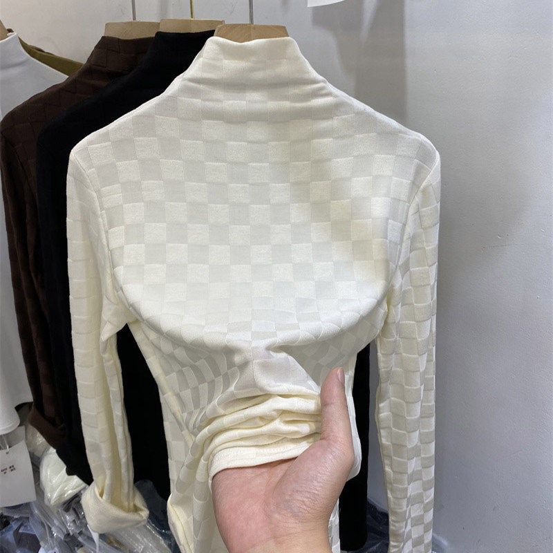品牌折扣正品女装断码清仓特价不能退换格子半高领打底衫女2026秋