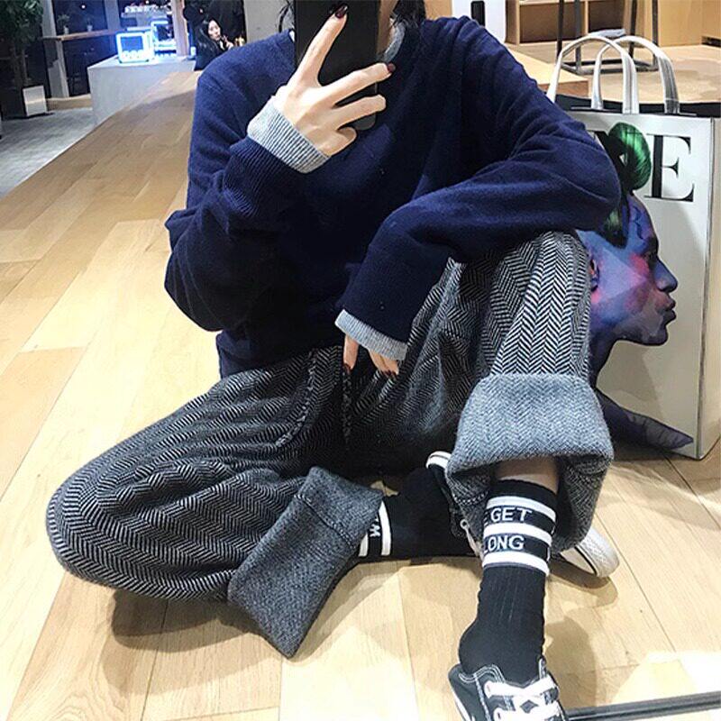 品牌折扣正品女装断码清仓特价不能退换美拉德人字纹毛呢裤女秋冬