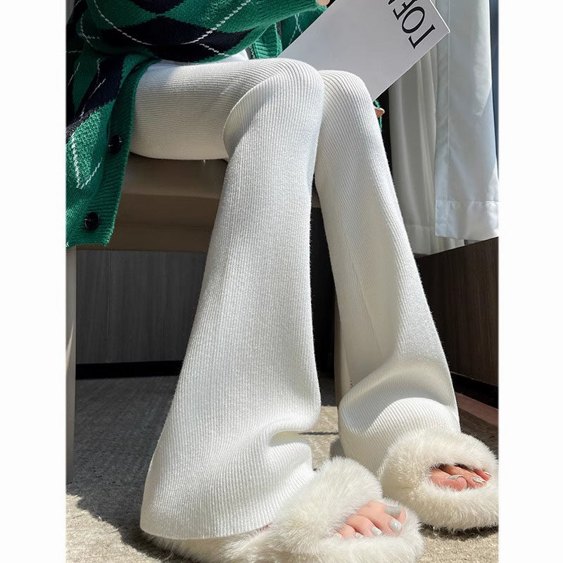 品牌折扣正品女装断码清仓特价不能退换加厚白色针织微喇叭裤女