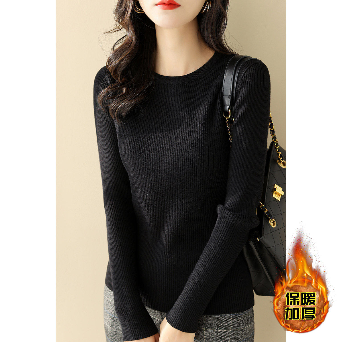 品牌正品女装衣服断码特价清仓 不退换-黑色圆领针织打底衫女秋冬