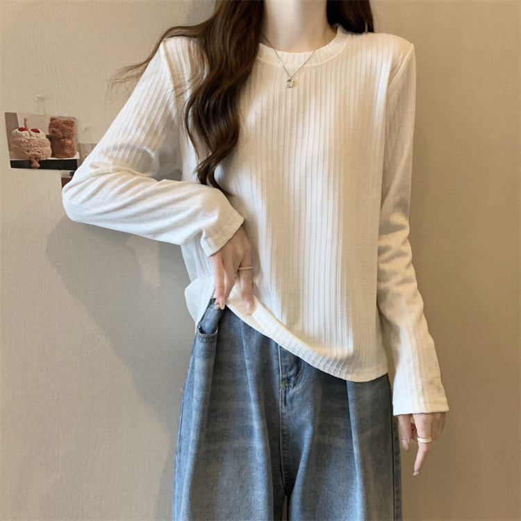 品牌折扣正品女装断码清仓特价不能退换白色圆领打底衫女秋季弹力