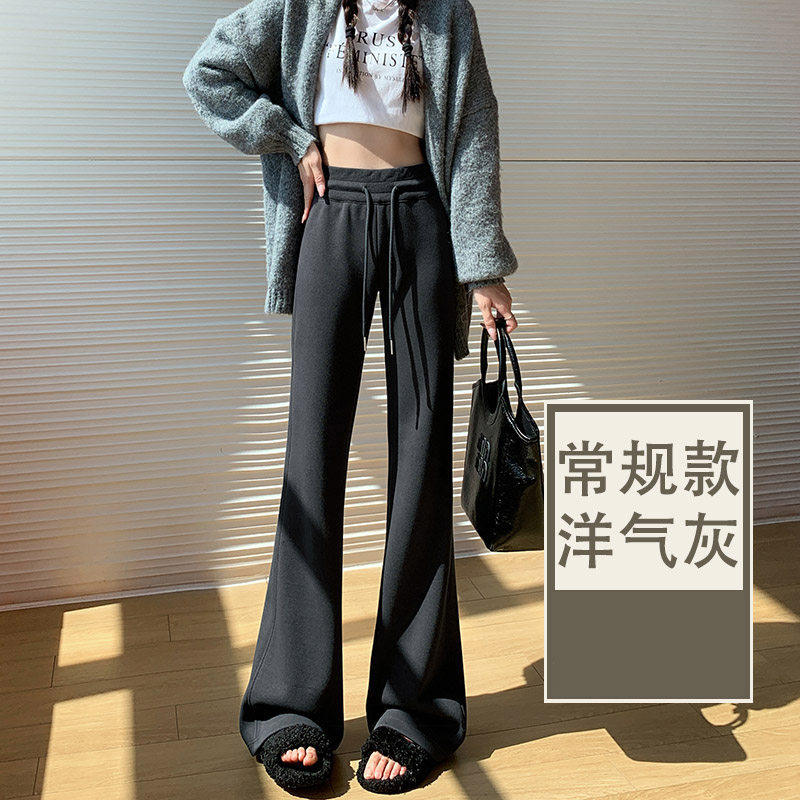 品牌正品女装衣服断码特价清仓 不退换-灰色微喇叭裤女秋冬加绒马