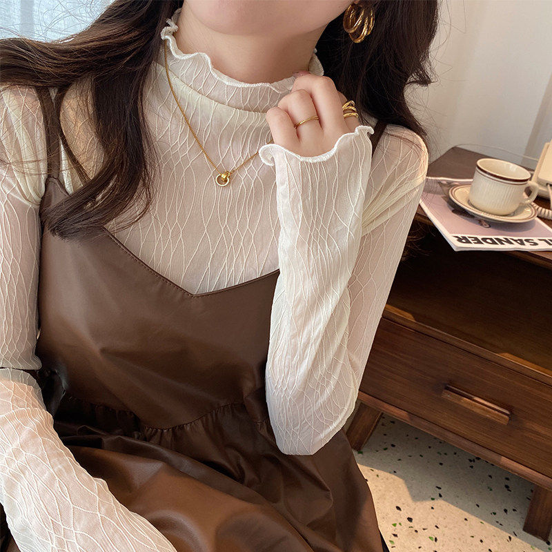 品牌折扣正品女装断码清仓特价不能退换半高领加绒蕾丝打底衫女秋