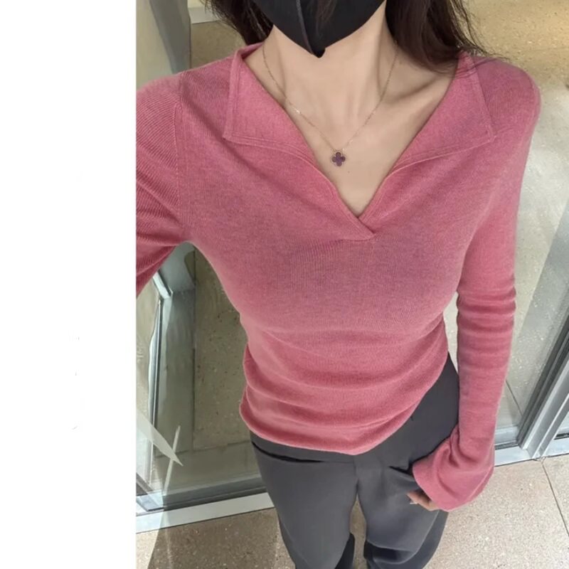 【品牌正品女装新品超级秒杀 不接受退换】粉色V领长袖针织衫女春