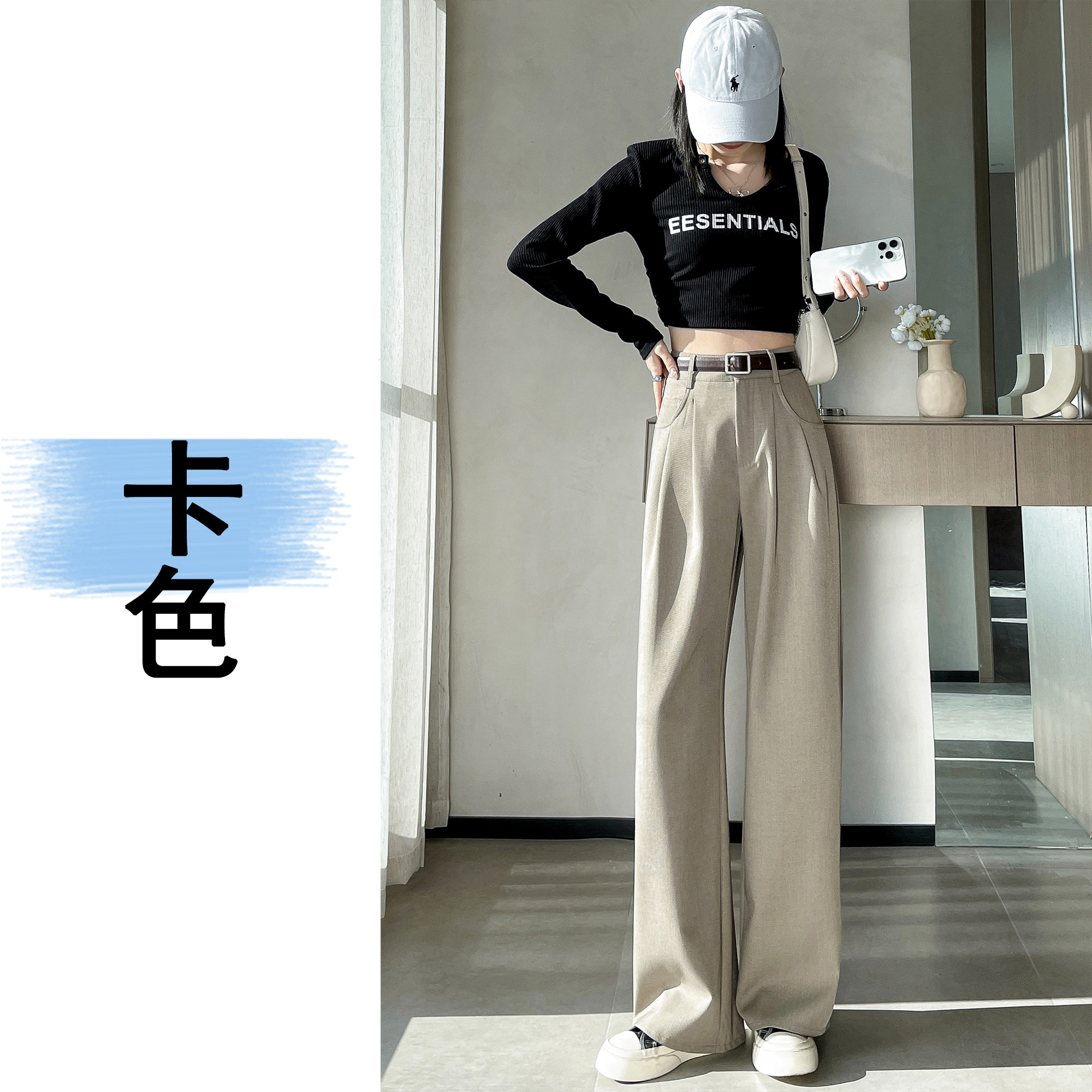品牌正品女装衣服断码特价清仓 不退换-卡其色西装裤女秋冬新款高
