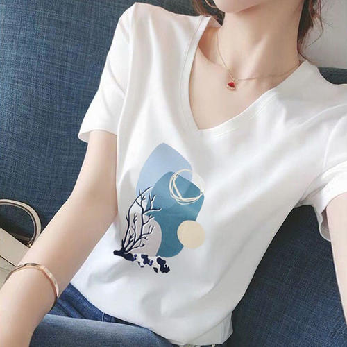 【品牌正品女装新品超级秒杀 不接受退换】白色V领短袖T恤女夏季