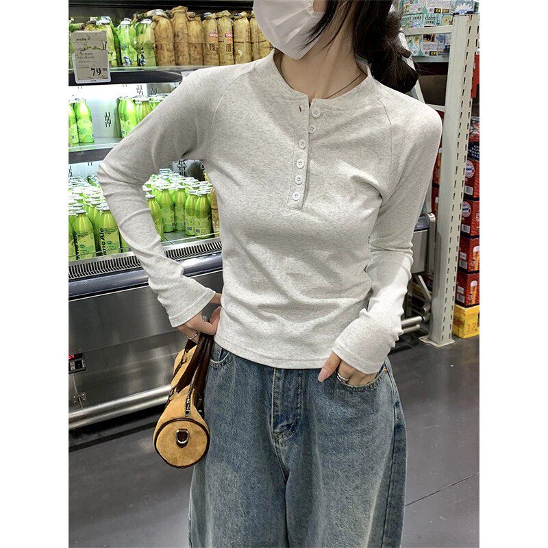 品牌正品女装衣服断码特价清仓 不退换-插肩立领长袖T恤女秋季新