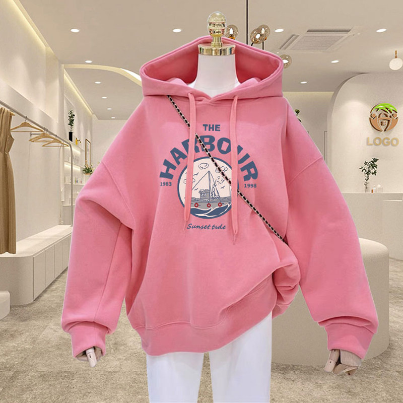 品牌折扣正品女装断码清仓特价不能退换粉色连帽卫衣女秋冬