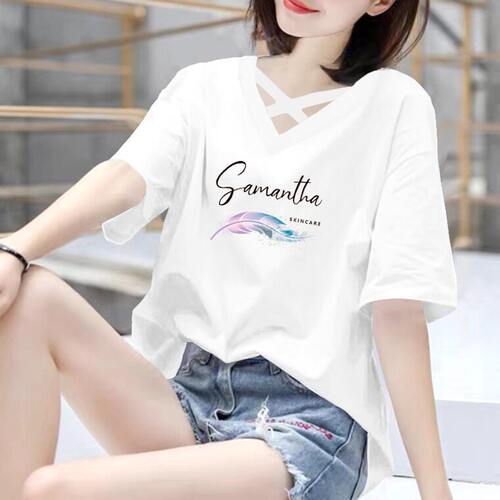 品牌折扣正品女装断码清仓特价不能退换多巴胺穿搭v领棉短袖t恤女