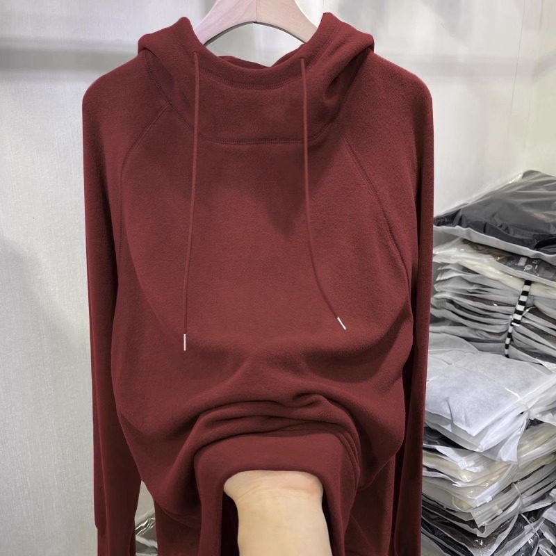 品牌正品断码特价清仓衣服 不退换-酒红色连帽卫衣女秋冬德绒内搭