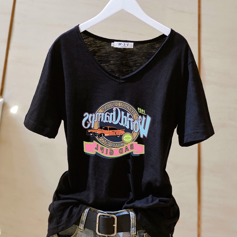 品牌折扣正品女装断码清仓特价不能退换白色V领短袖t恤女夏季薄款