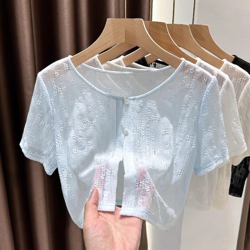 品牌折扣正品女装断码清仓特价不能退换蕾丝短袖开衫薄款女夏季