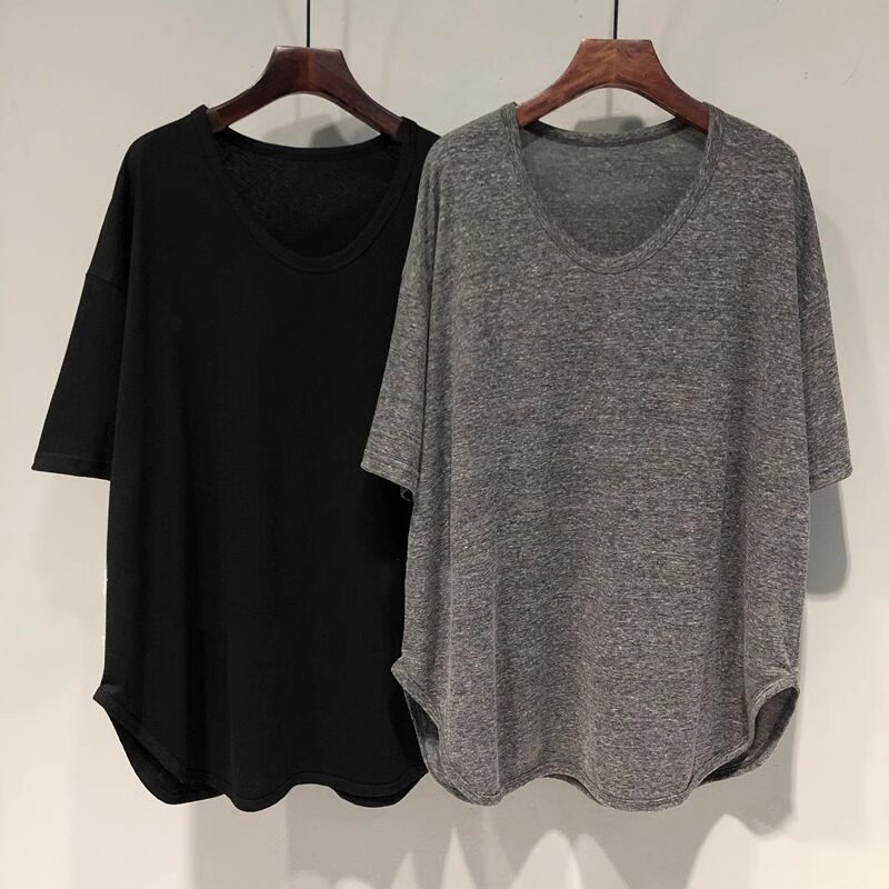 【品牌正品女装新品超级秒杀 不接受退换】灰色中长款短袖T恤女