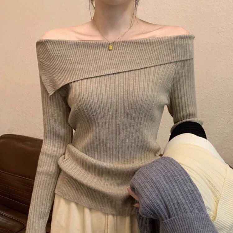 品牌正品女装衣服断码特价清仓 不退换-欧货一字肩针织打底衫秋季