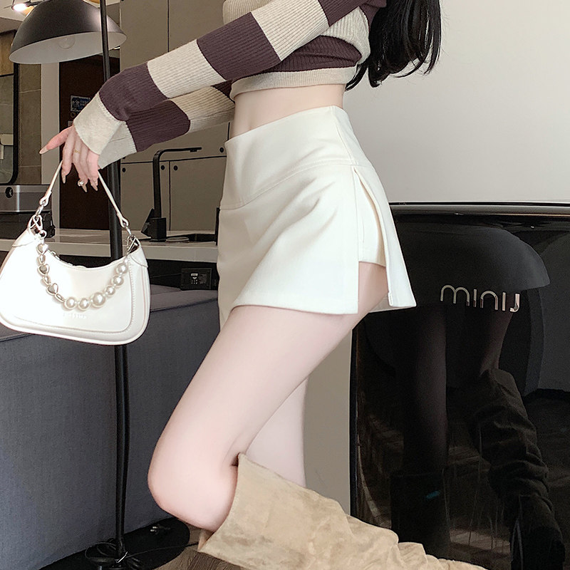 品牌正品女装衣服断码特价清仓 不接受退换-白色毛呢短裤裙女外