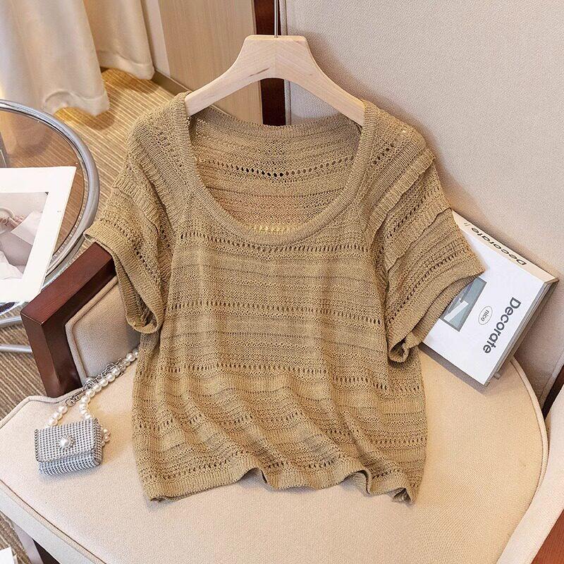 品牌折扣正品女装断码清仓特价不能退换欧货镂空冰丝针织短袖T恤