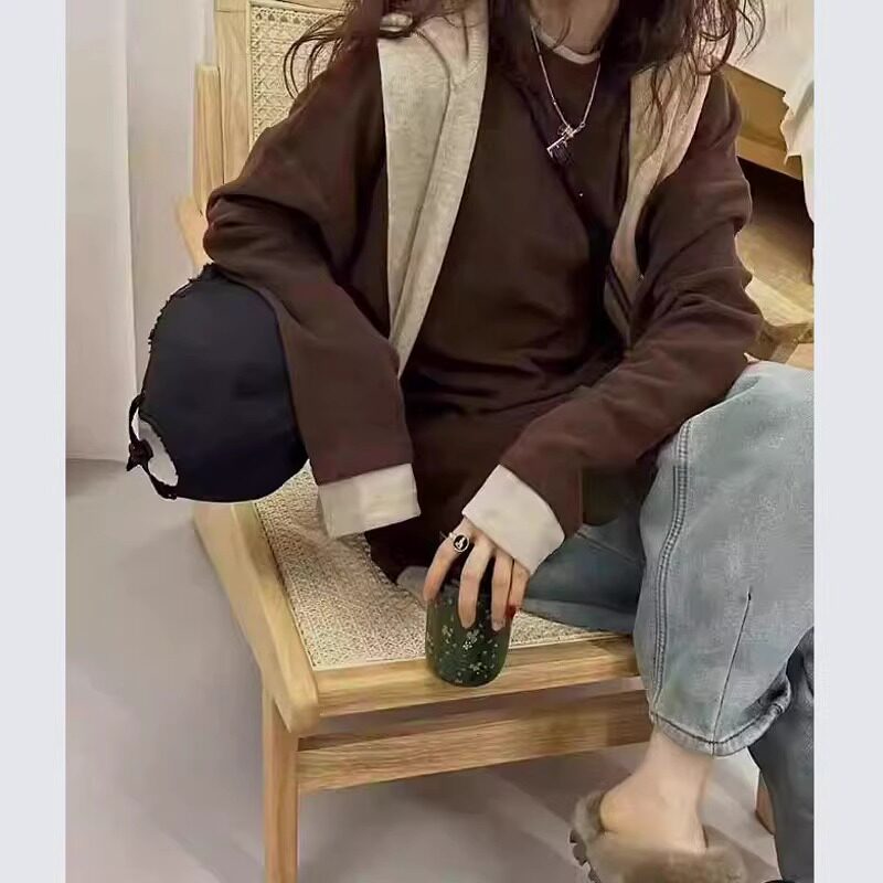 长款长袖T恤内搭可外穿鲨鱼裤的搭配上衣假两件德绒打底衫女冬中