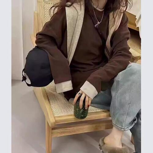 长款长袖T恤内搭可外穿鲨鱼裤的搭配上衣假两件德绒打底衫女冬中