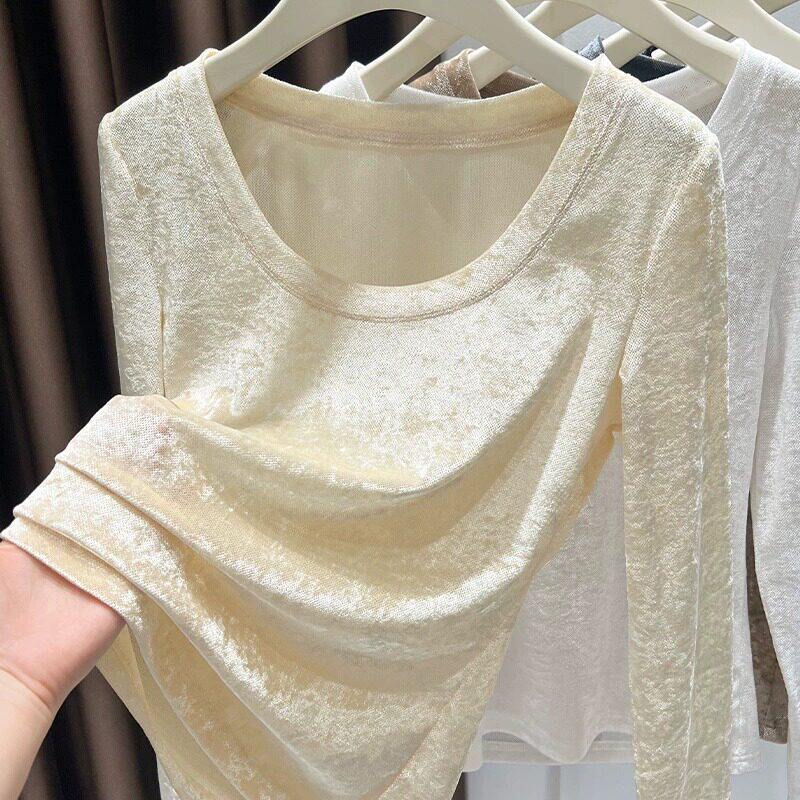 品牌折扣正品女装断码清仓特价不能退换杏色大领口打底衫女秋冬