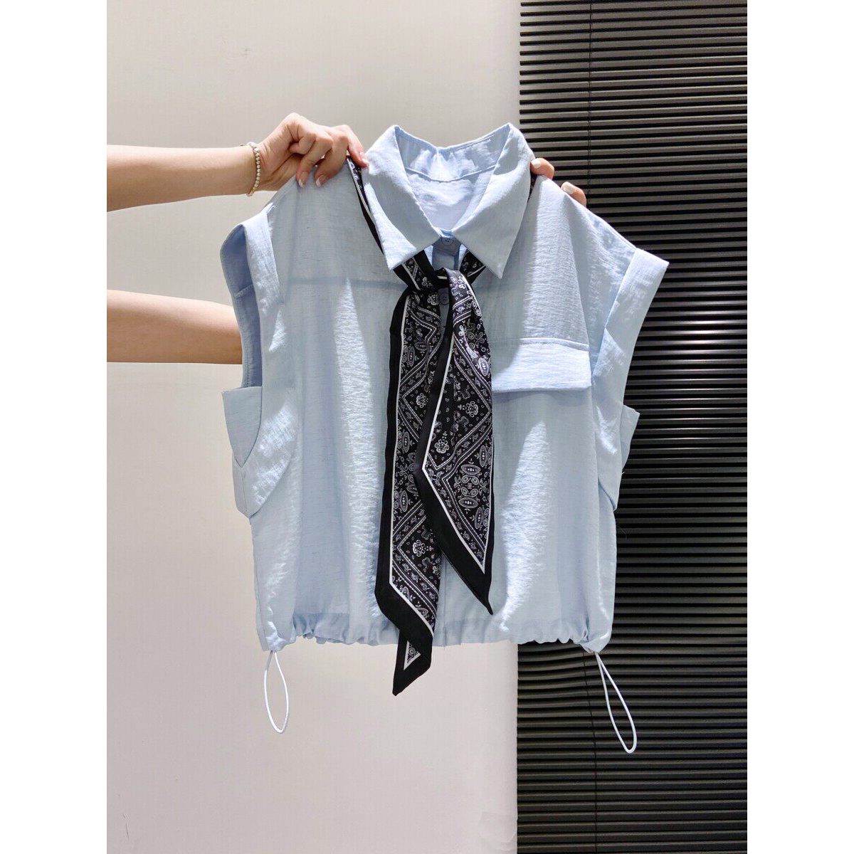 品牌正品女装衣服断码特价清仓 不接受退换-蓝色POLO领丝巾无袖