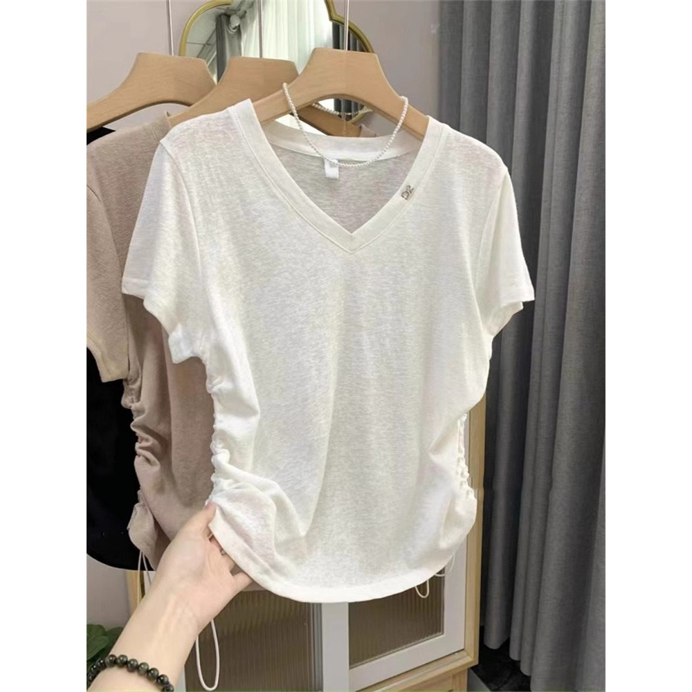 品牌折扣正品女装断码清仓特价不能退换大码冰丝面膜V领正肩短袖T