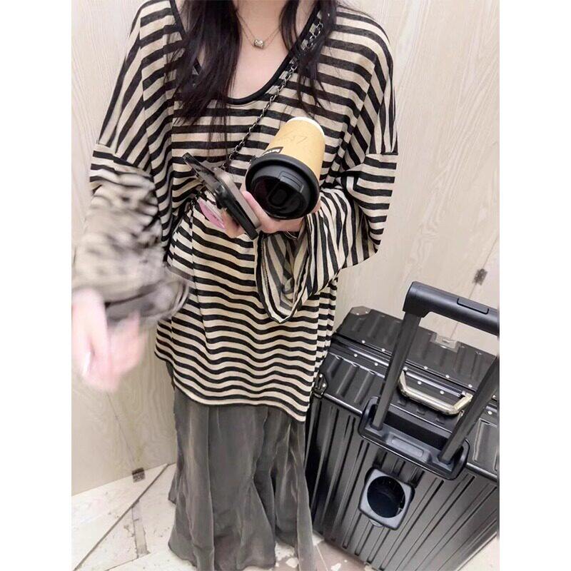 品牌折扣正品女装断码清仓特价不能退换条纹喇叭长袖T恤女春秋薄