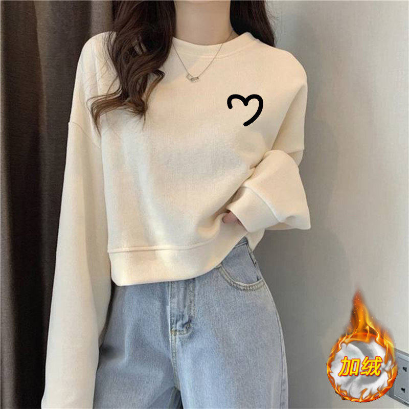 品牌折扣正品女装断码清仓特价不能退换加绒短款卫衣女秋领上衣