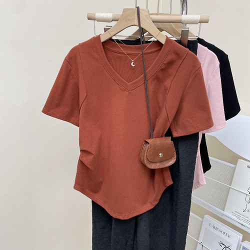 品牌折扣正品女装断码清仓特价不能退换大码胖mm橘红色正肩V领