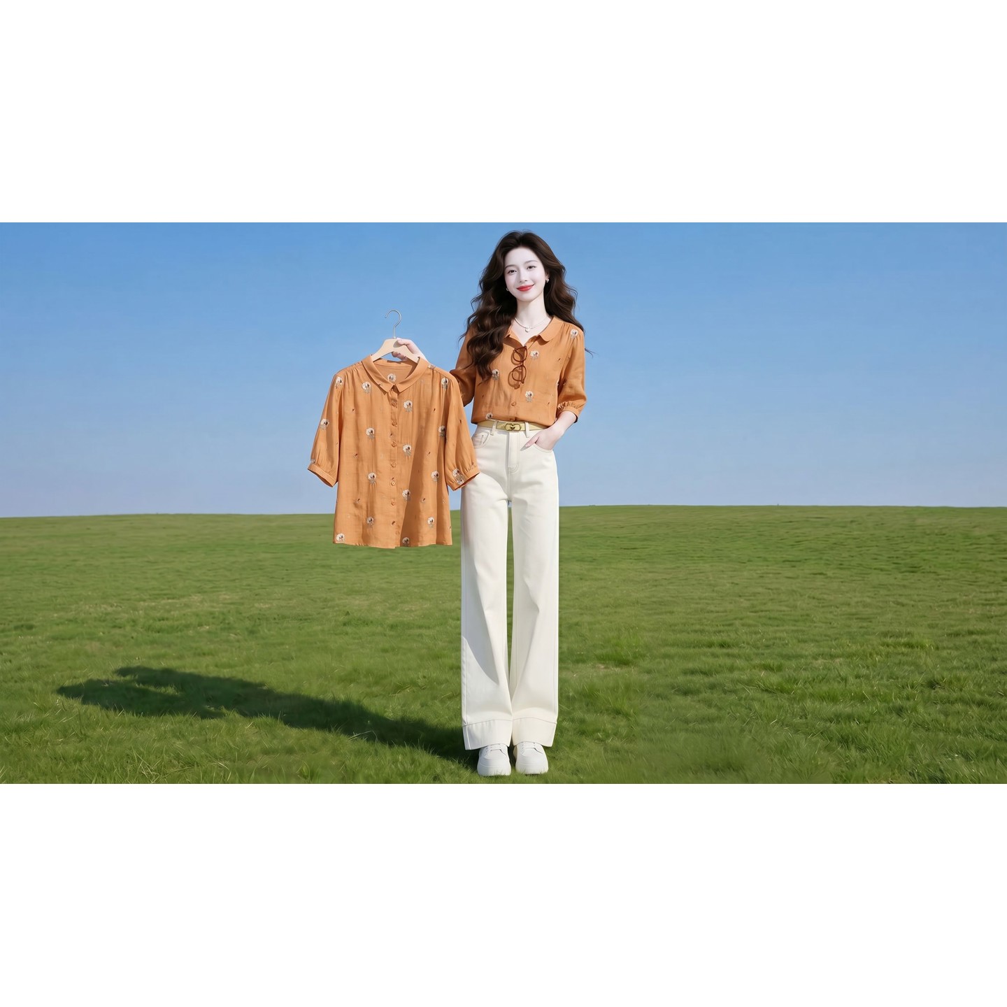 品牌正品女装衣服断码特价清仓 不接受退换-复古翻领苎麻刺绣衬衫
