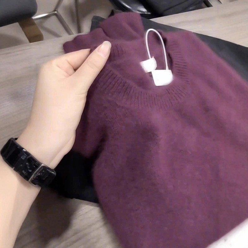 品牌折扣正品女装断码清仓特价不能退换紫色圆领长袖针织衫女冬季