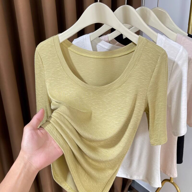 品牌折扣正品女装断码清仓特价不能退换大圆领薄款中袖t恤女夏