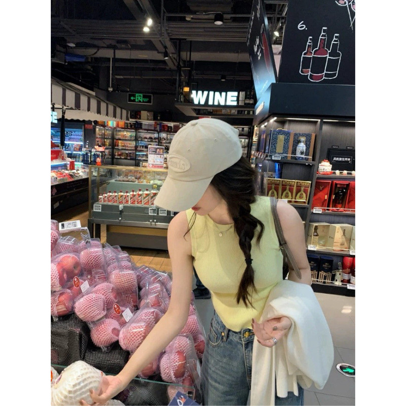 品牌折扣正品女装断码清仓特价不能退换柠檬黄色针织吊带背