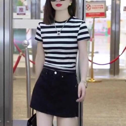 品牌折扣正品女装断码清仓特价不能退换欧洲站黑白条纹短袖t恤