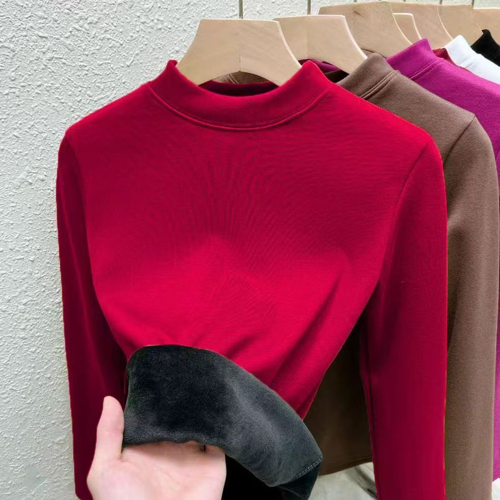 品牌折扣正品女装断码清仓特价不能退换酒红色半高领打底衫女秋冬