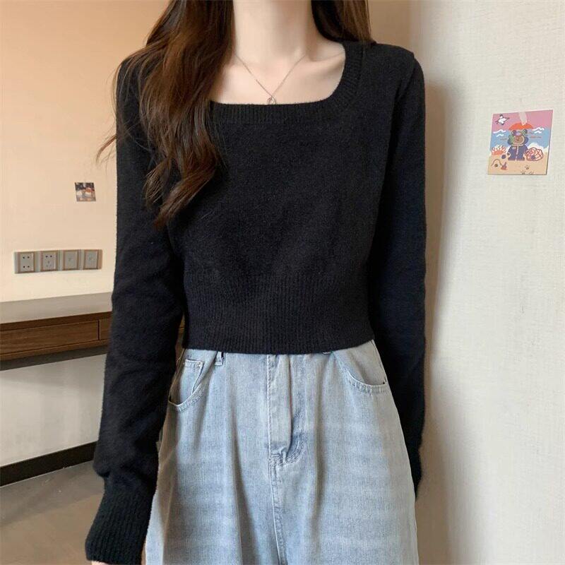 品牌折扣正品女装断码清仓特价不能退换白色毛衣女秋冬方领针织衫