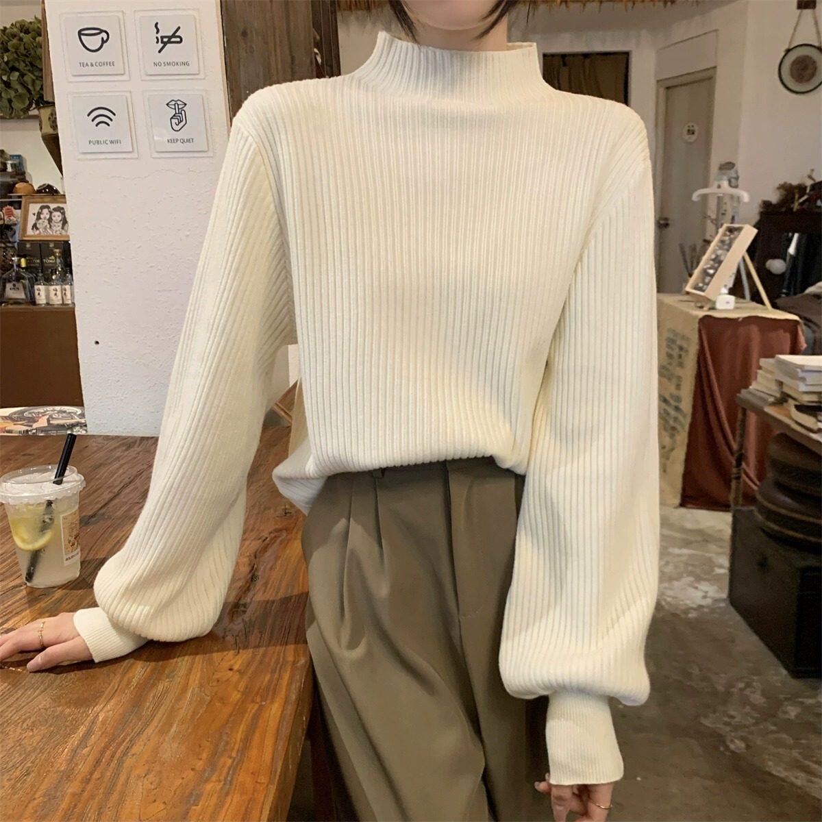 品牌折扣正品女装断码清仓特价不能退换灯笼袖半高领针织打底