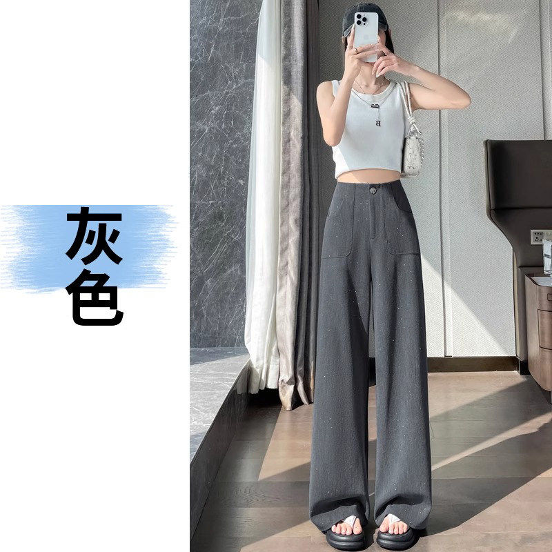 品牌折扣正品女装断码清仓特价不能退换灰色亮片冰丝阔腿裤女夏季