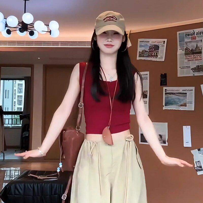 品牌折扣正品女装断码清仓特价不能退换红色带胸垫吊带背心女夏季