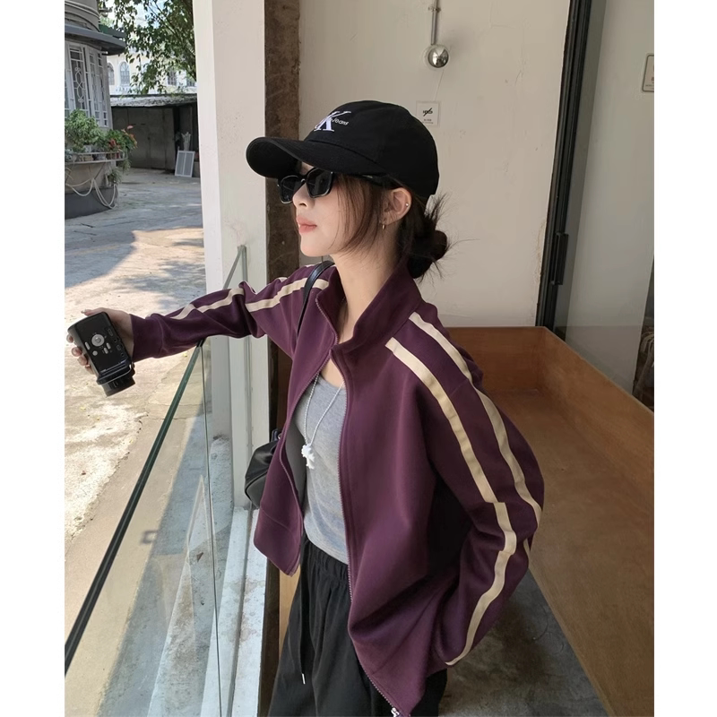 品牌折扣正品女装断码清仓特价不能退换美式复古紫色棒球服外套女