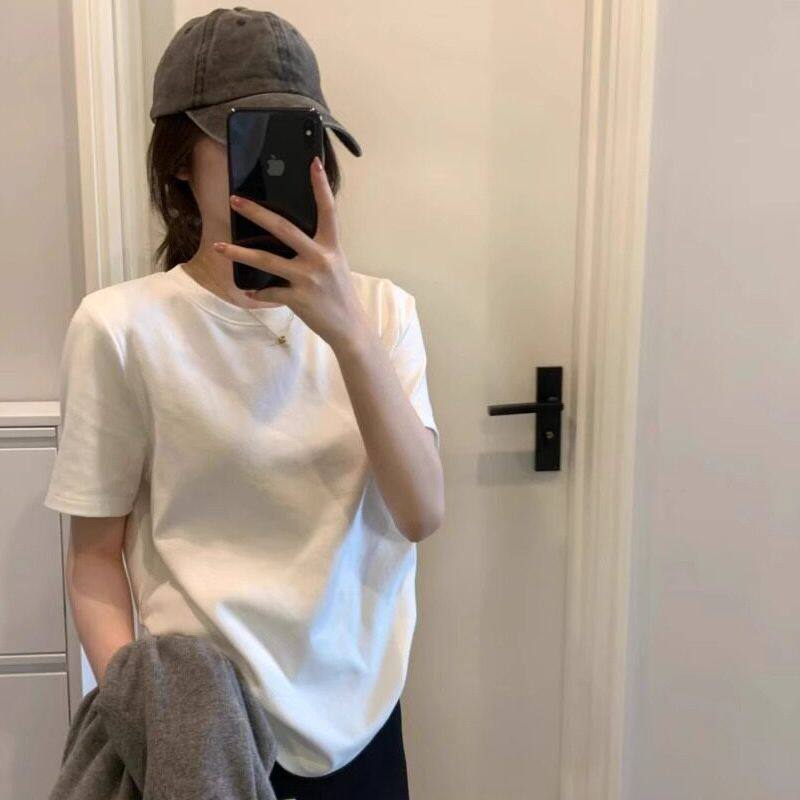 品牌折扣正品女装断码清仓特价不能退换白色纯棉正肩短袖T恤女夏