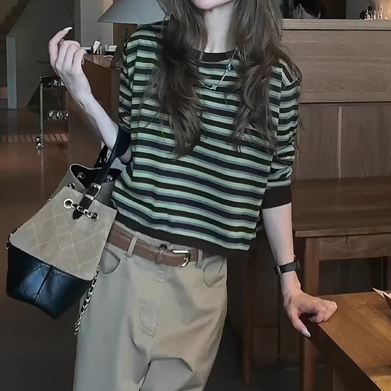 品牌折扣正品女装断码清仓特价不能退换欧洲站条纹长袖t恤女2026