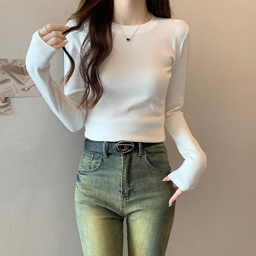 品牌折扣正品女装断码清仓特价不能退换圆领正肩长袖T恤女