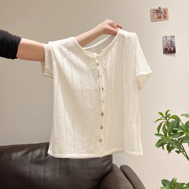 品牌折扣正品女装断码清仓特价不能退换法式圆领针织短袖T恤2026