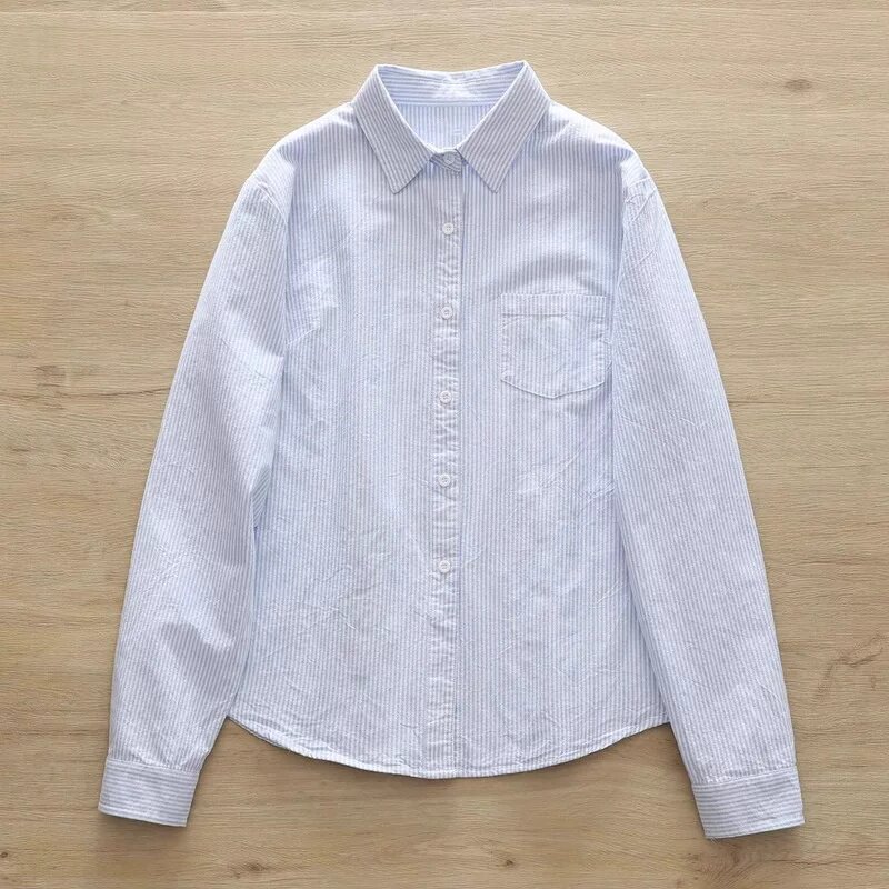品牌折扣正品女装断码清仓特价不能退换蓝色竖条纹衬衫女春夏新