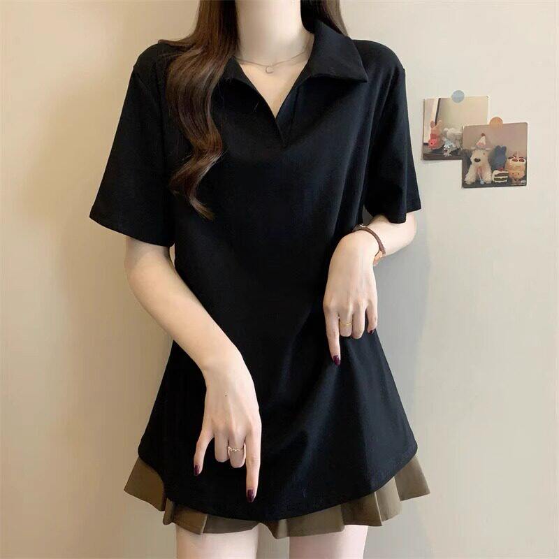品牌折扣正品女装断码清仓特价不能退换黑色正肩POLO衫短袖T恤女