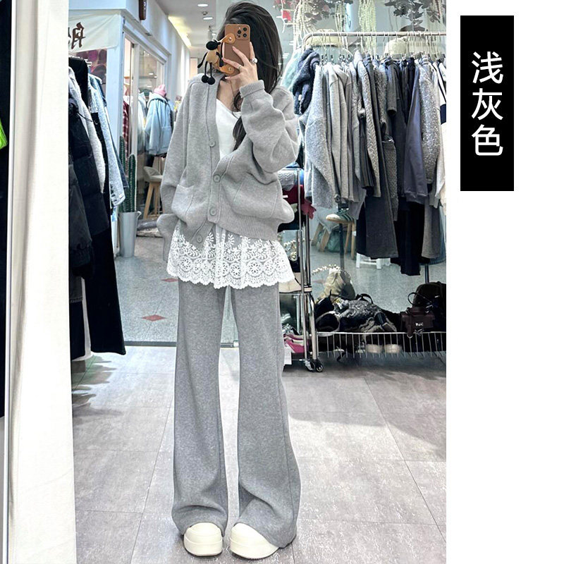 品牌正品女装衣服断码特价清仓 不退换-灰色喇叭裤子女秋冬2026新